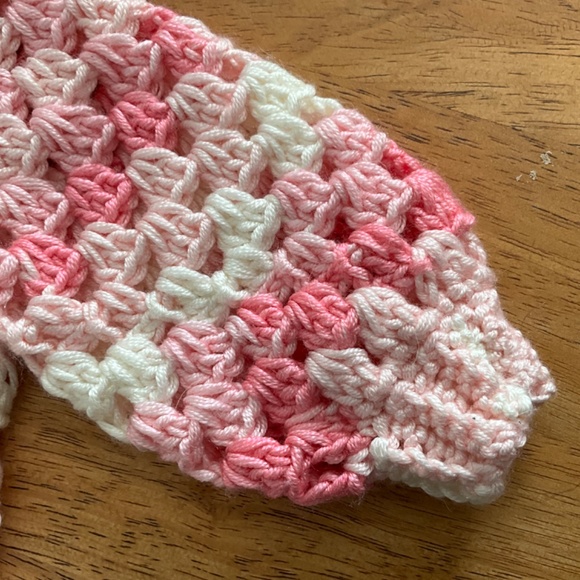 Hand Crafted Crochet baby child sweater Pullover Pastel Pink White ribbed cuff - Picture 3 of 4